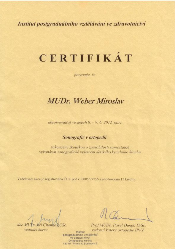 MUDr. Miroslav Weber - certifikát